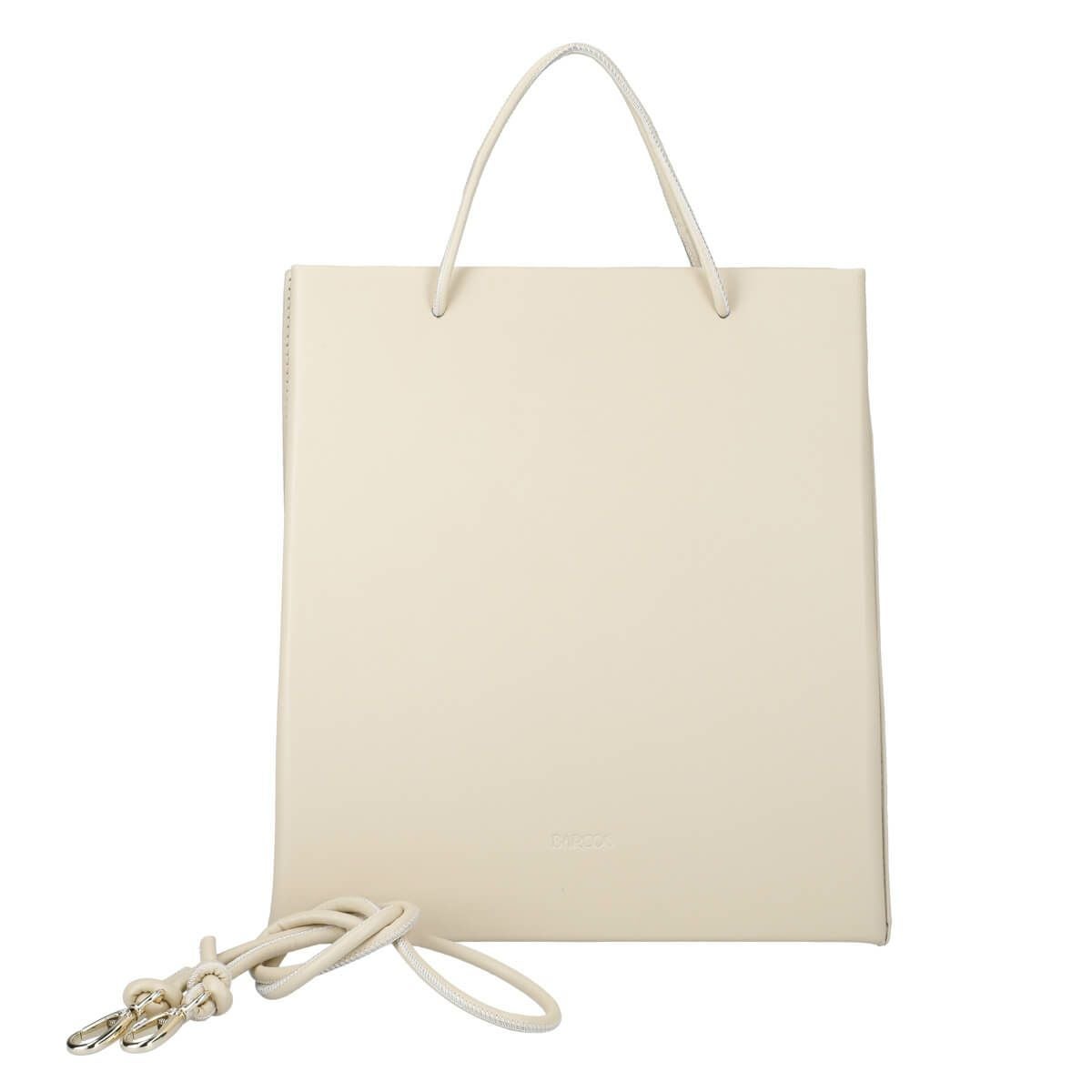 スクエア型2wayレザーハンドバッグ - ライトベージュ
