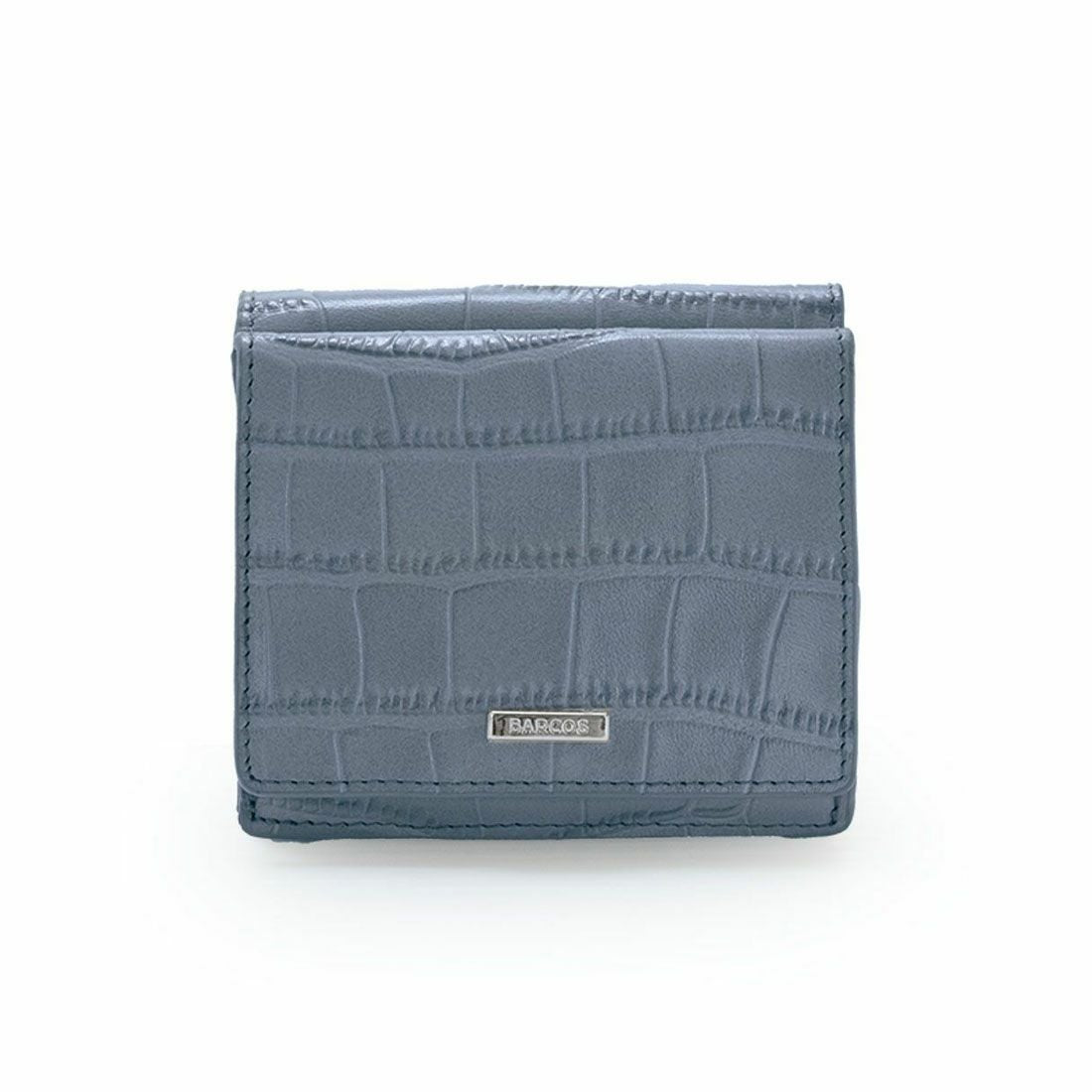 マットレザークロコダイル型押し折財布 - ブルー
