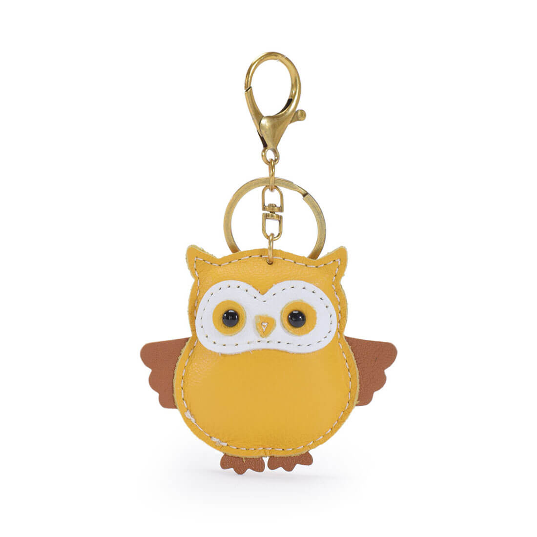 フクロウモチーフレザーキーホルダー - イエロー