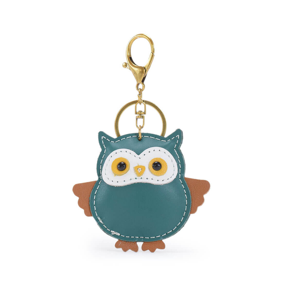 フクロウモチーフレザーキーホルダー - グリーン