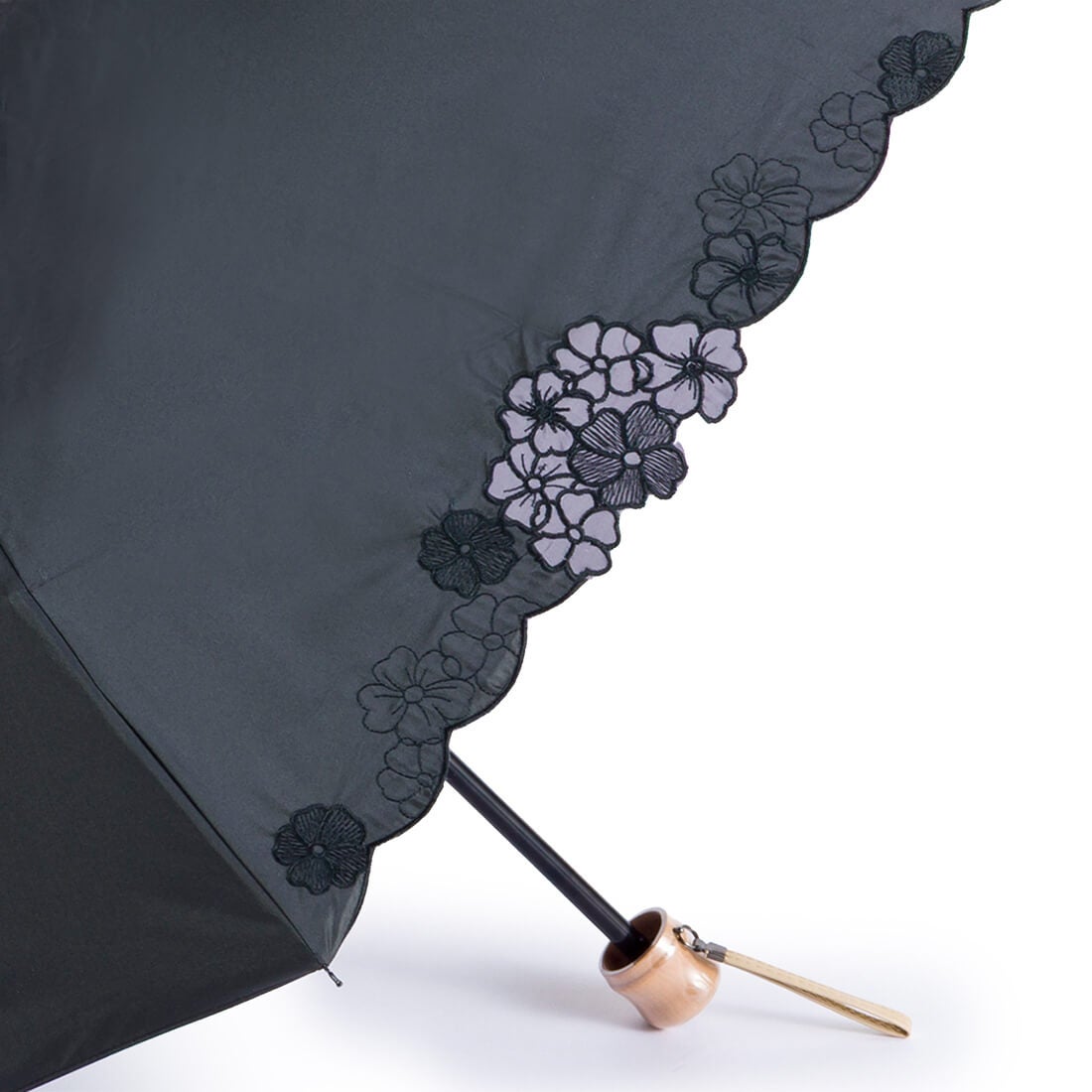 晴雨兼用 花柄カットワーク刺繍折りたたみ傘