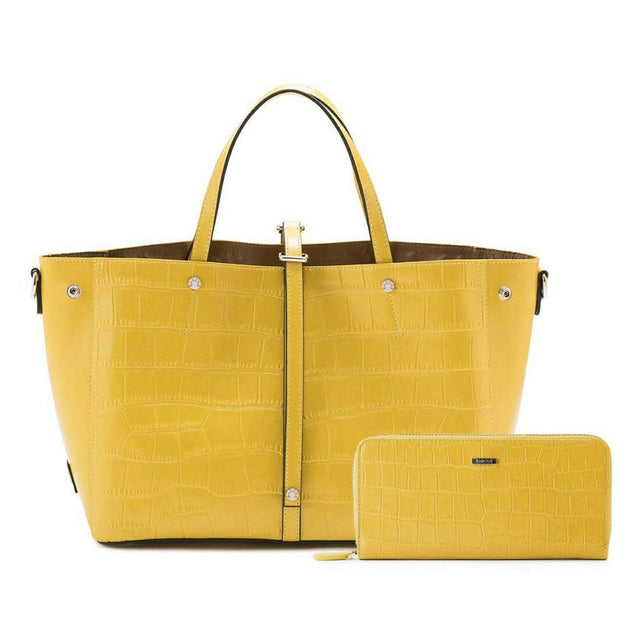 【セット商品】クロコダイル型押しシャイニングレザートート＆ロングウォレット - マスタード