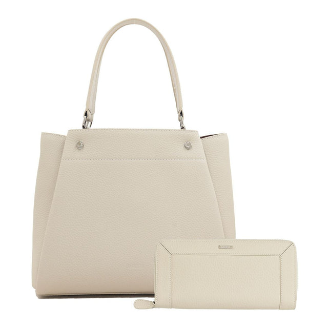 【セット商品】シュリンクレザー3wayハンドバッグ＆シュリンクレザー切替ロングウォレット - アイボリー