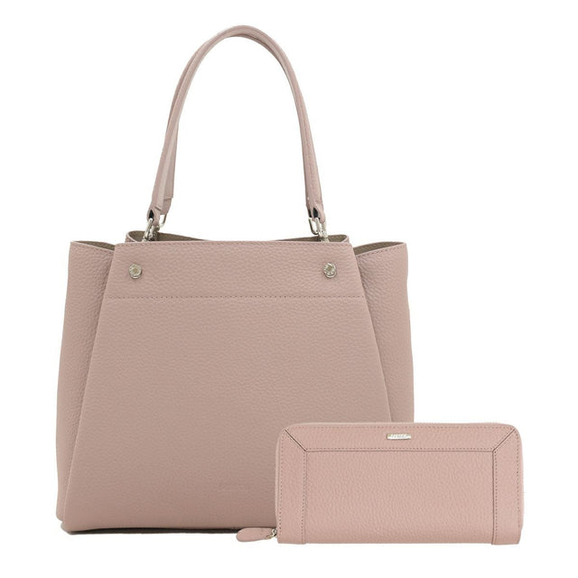 【セット商品】シュリンクレザー3wayハンドバッグ＆シュリンクレザー切替ロングウォレット - ピンク
