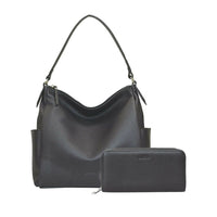 【セット商品】シュリンクレザーショルダーバッグ＆財布＜カジュアルセット＞ - ブラック