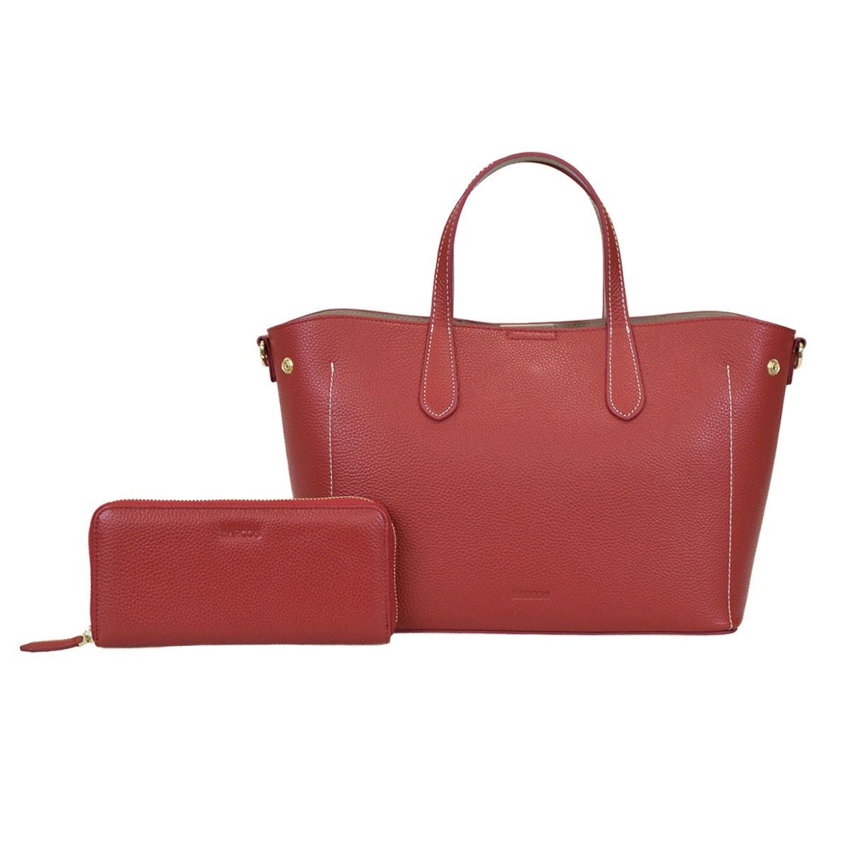 【セット商品】シュリンクレザーハンドバッグ＆財布＜ユニバーサルセット＞ - レッド