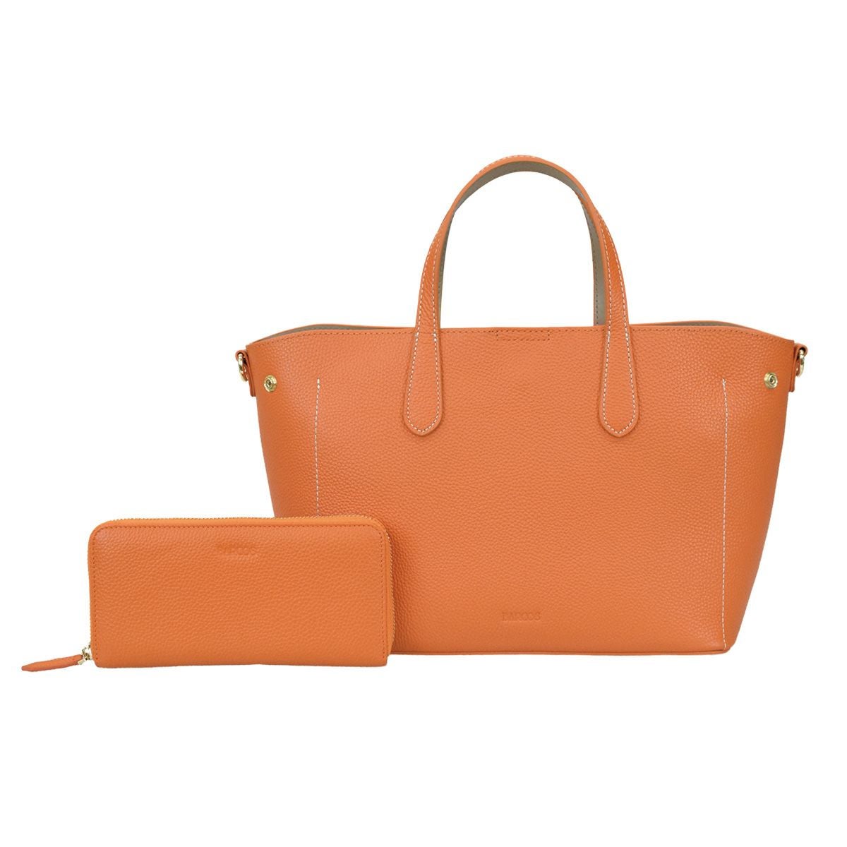 【セット商品】シュリンクレザーハンドバッグ＆財布＜ユニバーサルセット＞ - オレンジ