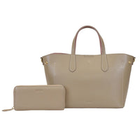 【セット商品】シュリンクレザーハンドバッグ＆財布＜ユニバーサルセット＞ - トープ