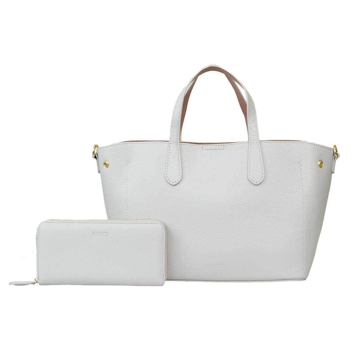 【セット商品】シュリンクレザーハンドバッグ＆財布＜ユニバーサルセット＞ - ライトグレー