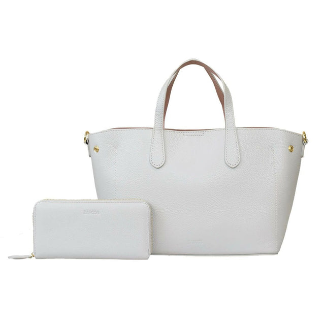 【セット商品】シュリンクレザーハンドバッグ＆財布＜ユニバーサルセット＞ - ライトグレー
