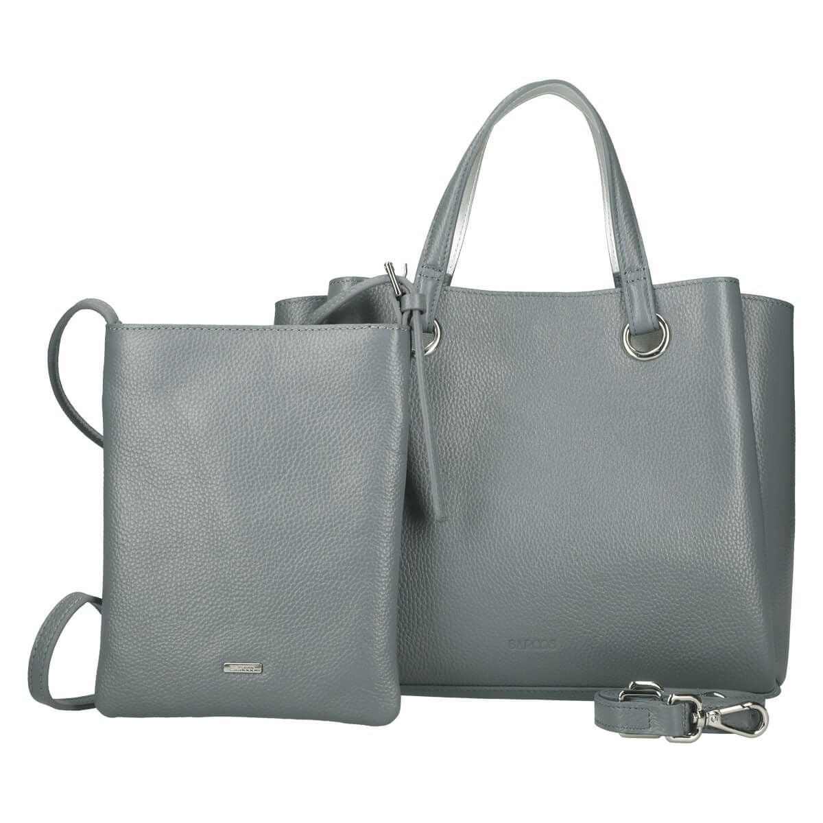 【セット商品】シュリンクレザーハンドバッグ＆ポシェット＜クラシカルセット＞ - ブルー