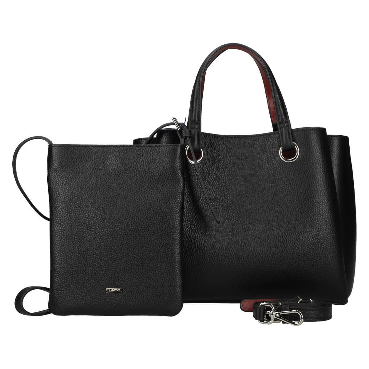 【セット商品】シュリンクレザーハンドバッグ＆ポシェット＜クラシカルセット＞ - ブラック