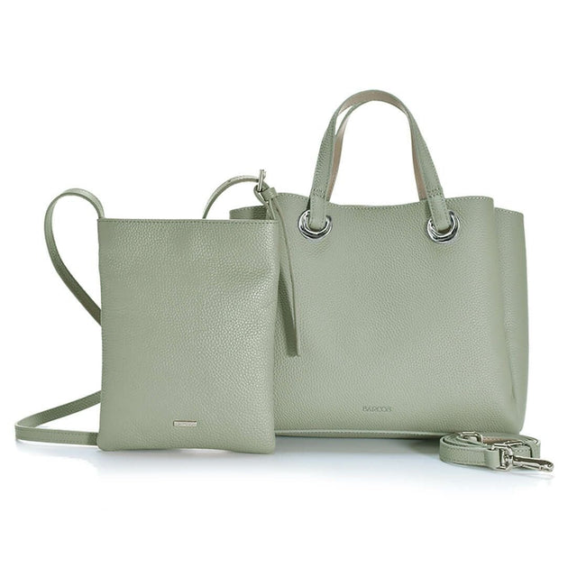 【セット商品】シュリンクレザーハンドバッグ＆ポシェット＜クラシカルセット＞ - ライトグリーン