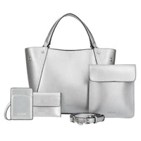 【セット商品】シュリンクレザー2wayバッグ プレミアム4点セット - シルバー