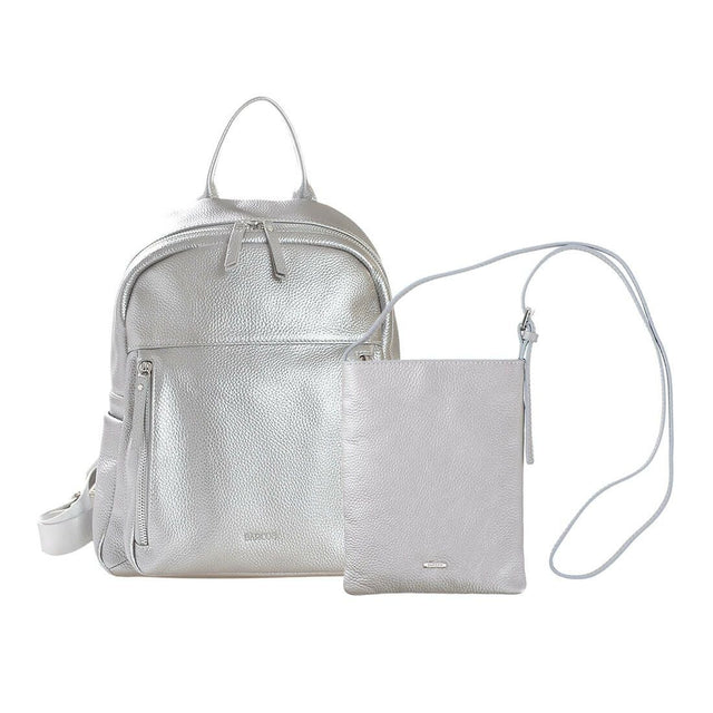 【セット商品】シュリンクレザーリュックサック＆ポシェット - シルバー