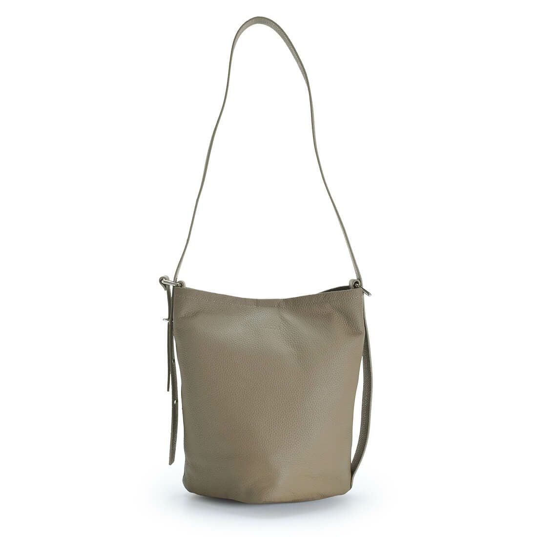 ユニークバケツ型シュリンクレザーショルダーバッグ - トープ