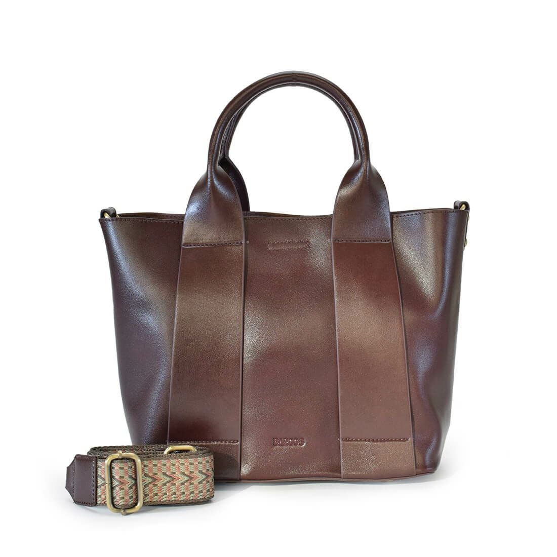 ハンドルデザイン2wayレザーバッグ - ダークブラウン