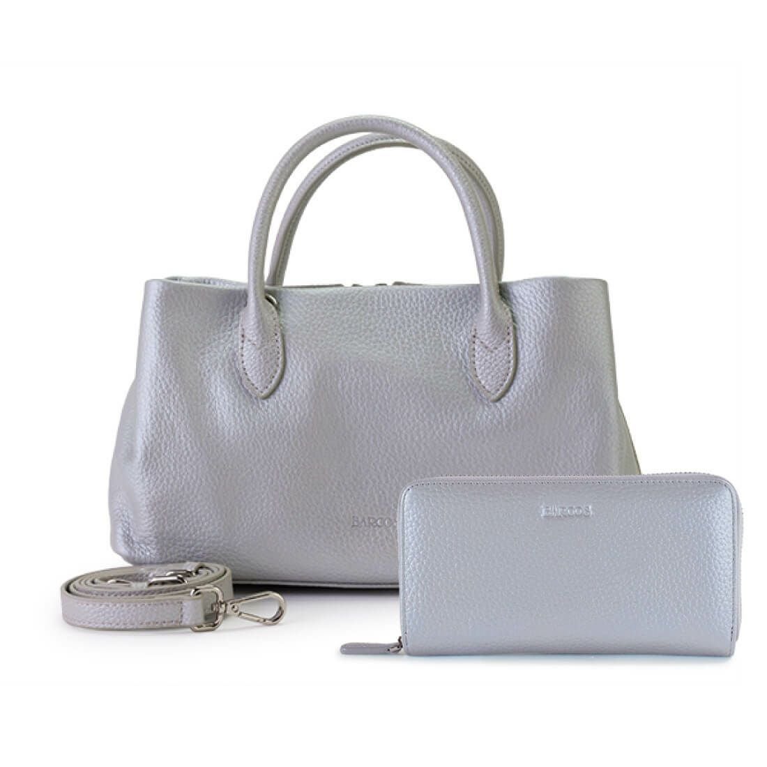 【セット商品】3層ハンドバッグ＜グラッツェ＞＆コンパクト長財布＜メルシー＞ - シルバー