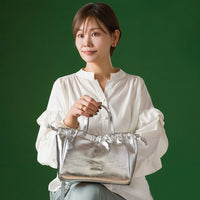 巾着デザイン2wayレザーハンドバッグ