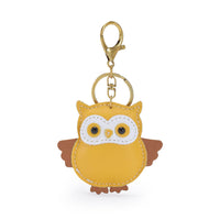 フクロウモチーフレザーキーホルダー - イエロー