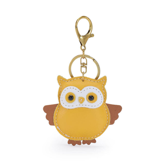 フクロウモチーフレザーキーホルダー - イエロー