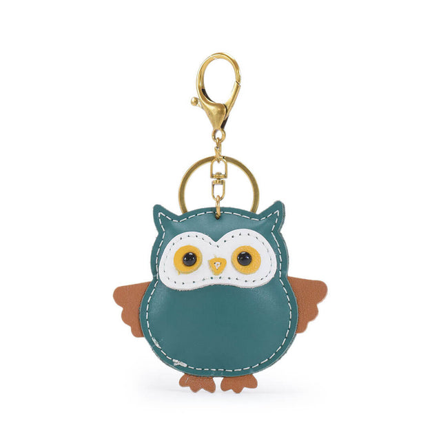 フクロウモチーフレザーキーホルダー - グリーン