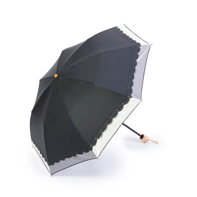 晴雨兼用 花柄ヒートカット加工折りたたみ傘 - ブラック