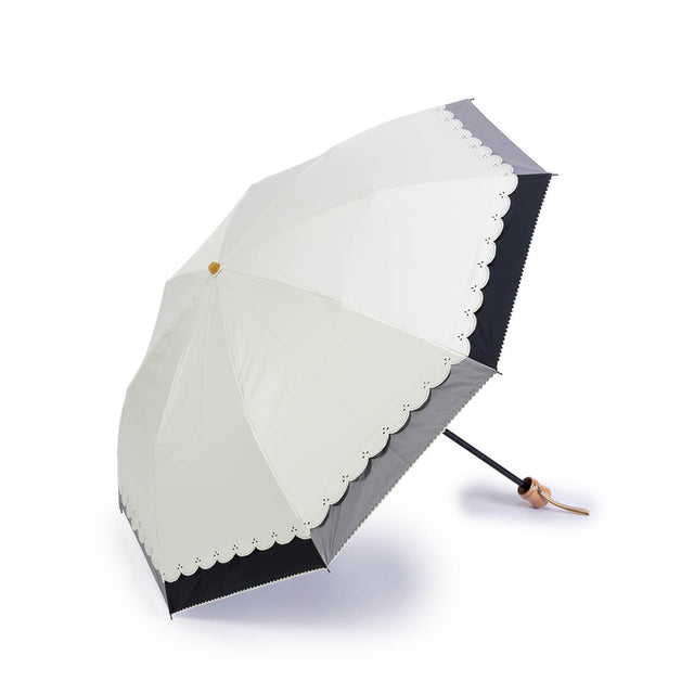 晴雨兼用 花柄ヒートカット加工折りたたみ傘 - オフホワイト