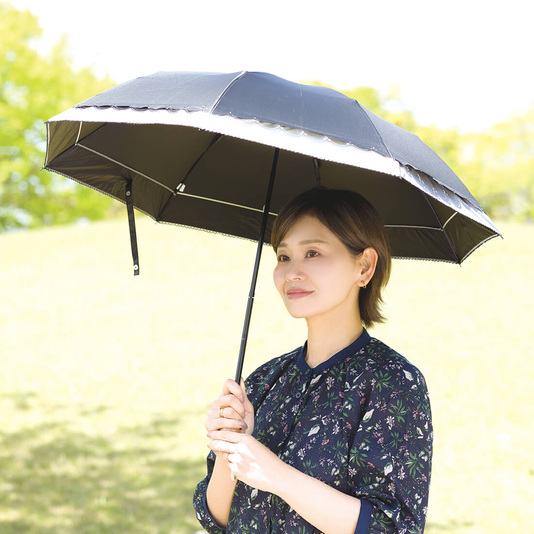 晴雨兼用 花柄ヒートカット加工折りたたみ傘