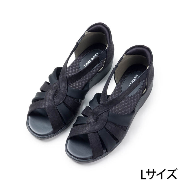 クロスデザインハンズフリーサンダル - ブラック（Lサイズ:24cm）