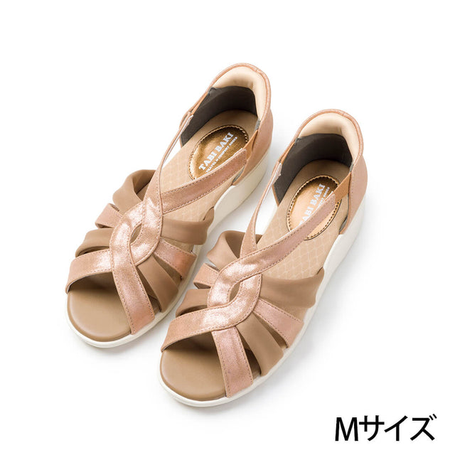 クロスデザインハンズフリーサンダル - ブロンズ（Mサイズ:23-23.5cm）