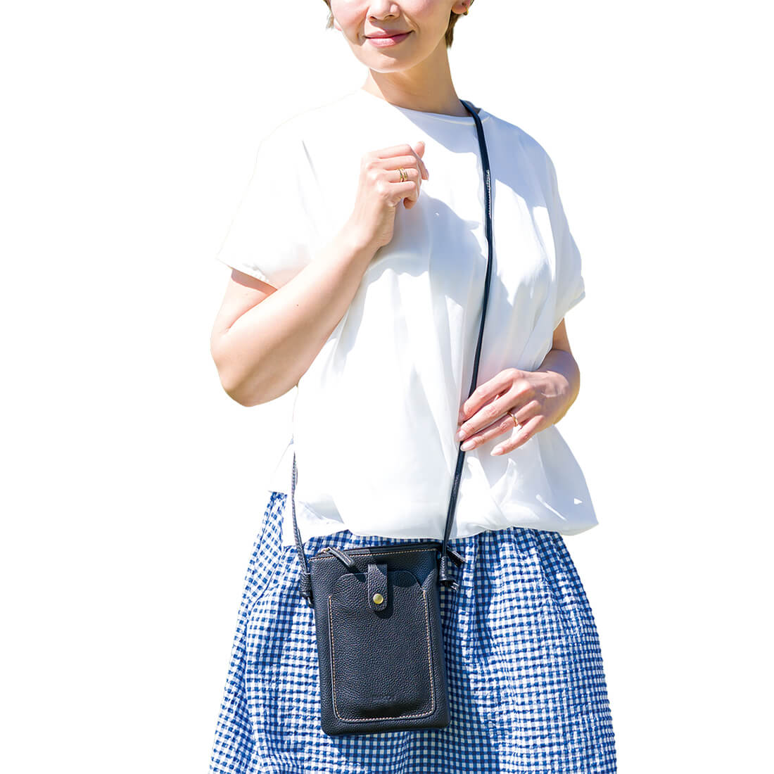 ステッチデザインシュリンクレザーポシェット