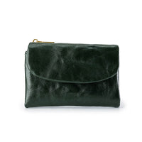 ウォッシュレザー風フラップ付き折財布 - グリーン